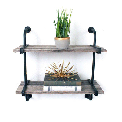 Rustic Industrial Shelf with Wood Planks