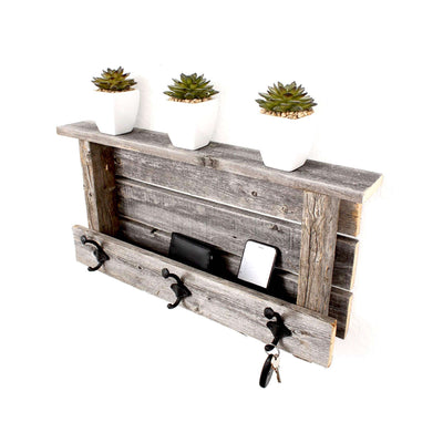 Rustic Farmhouse Wood Shelf with Hooks