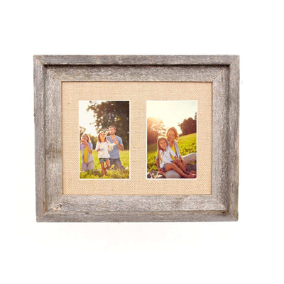 Rustic Signature Picture Frame with Multi Opening Burlap Mat