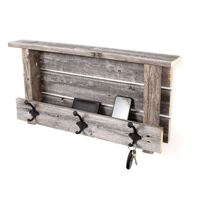 Rustic Farmhouse Wood Shelf with Hooks