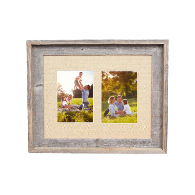 Rustic Signature Picture Frame with Multi Opening Burlap Mat