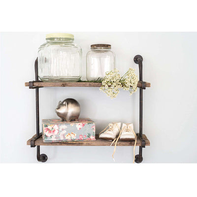 Rustic Industrial Shelf with Wood Planks