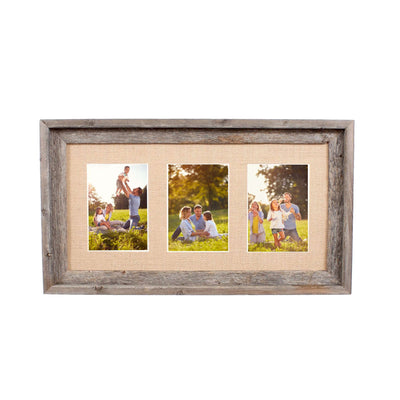 Rustic Signature Picture Frame with Multi Opening Burlap Mat