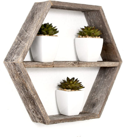 BarnwoodUSA Rustic Wood Hexagon Shelf Decorating Ideas