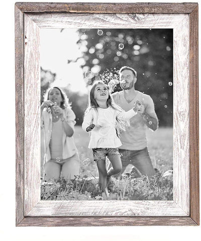 Rustic picture frame holding family photo