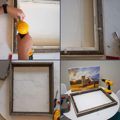 Instructions showing rustic frame installation